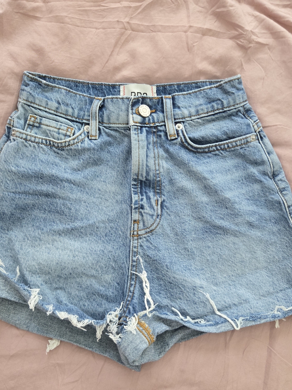 BDG Light Blue High-Rise Distressed Denim Shorts